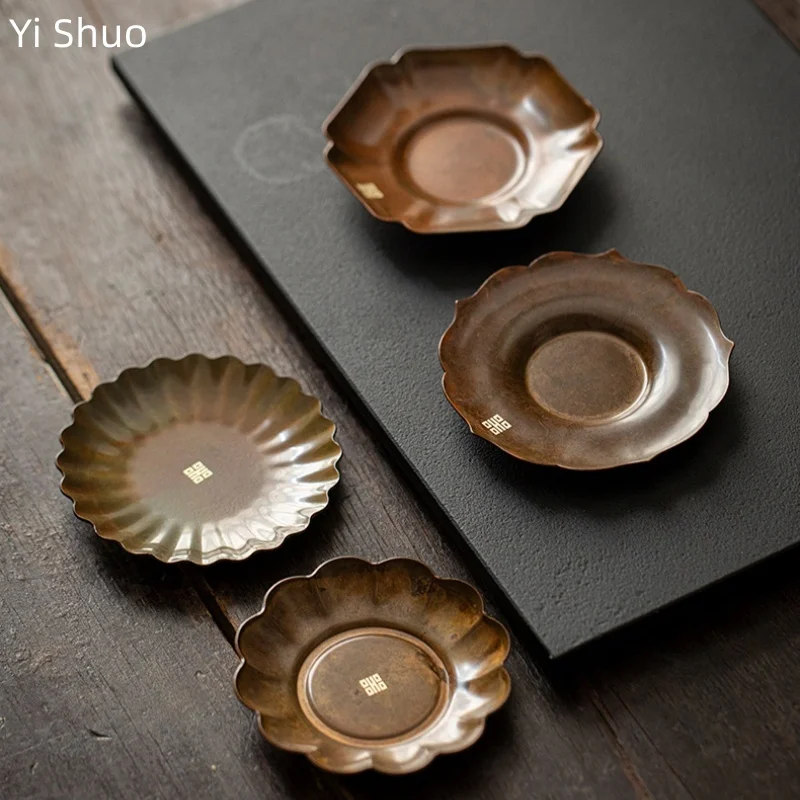 

Латунная подставка для лепестков ручной работы, китайская ретро термостойкая подставка для чая, держатель для чашки, против ожогов, поднос для чая