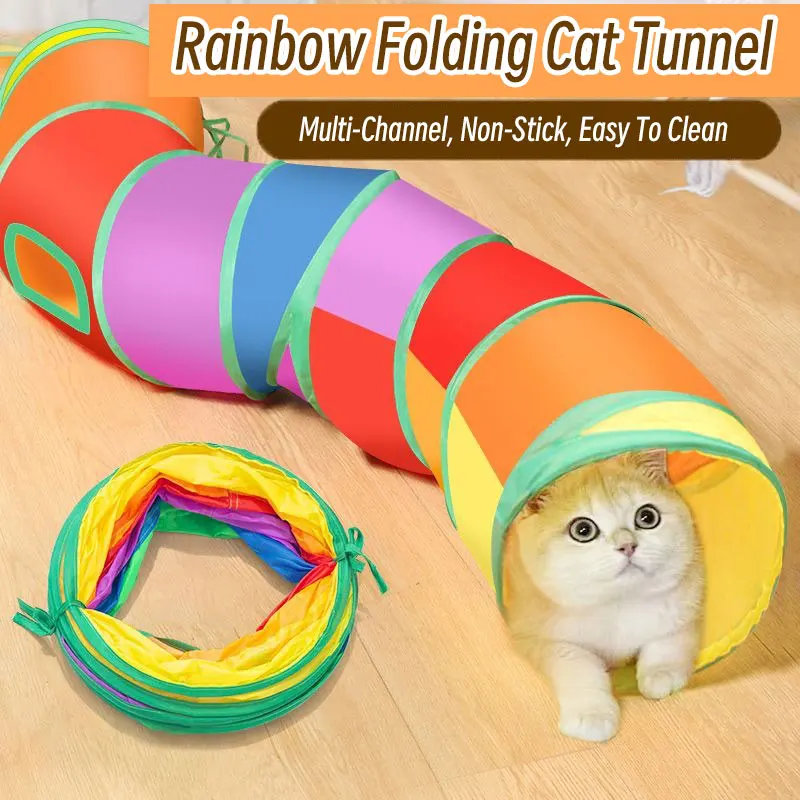 

1pcs Cat Tunnel Tube Foldable Cat Toys Rainbow Tunnel Indoor Outdoor Pet Toys Resistant To Grab and Bite Cat Supplies