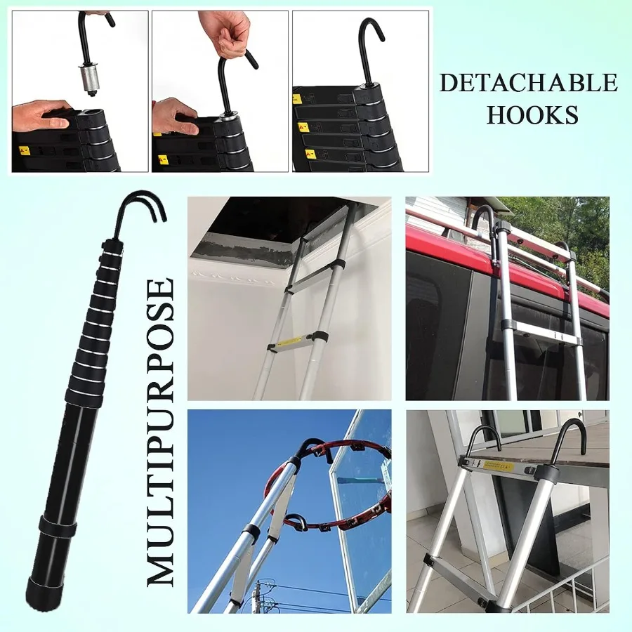 20.5ft 6.2M Black Aluminium Loft Ladder Telescoping Ladder with Hooks Extendable Easy to Store Delicate Design Max Load 330lb A