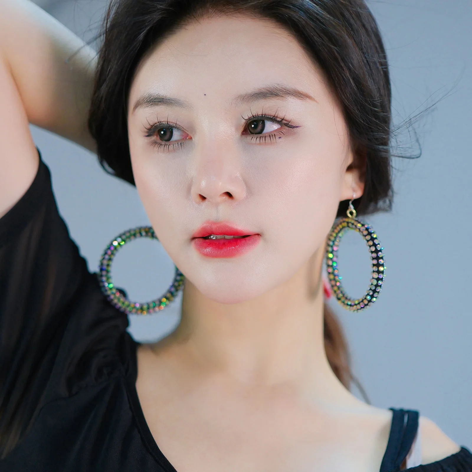 Nieuwe Mode Buikdans Handgemaakte Oordruppels Anti-allergie Prestaties Kostuum Accessoires Kleurrijke Diamond Sparkle Circle Oorbellen