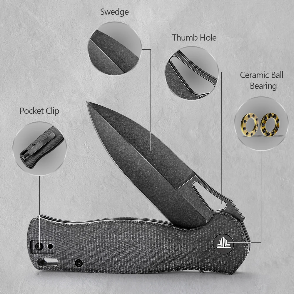 

TRIVISA Pocket Folding Knife Sandvik14C28N Steel Blade G10 Micarta Handle Camping Hunting Outdoor Survival High Quality EDC Tool