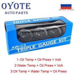 OYOTE 2'' /52mm Triple kit Oil Pressure Gauge + Oil Temp Gauge + Water Temp Gauge + voltmeter 3 in1 Car Meter With Sensor