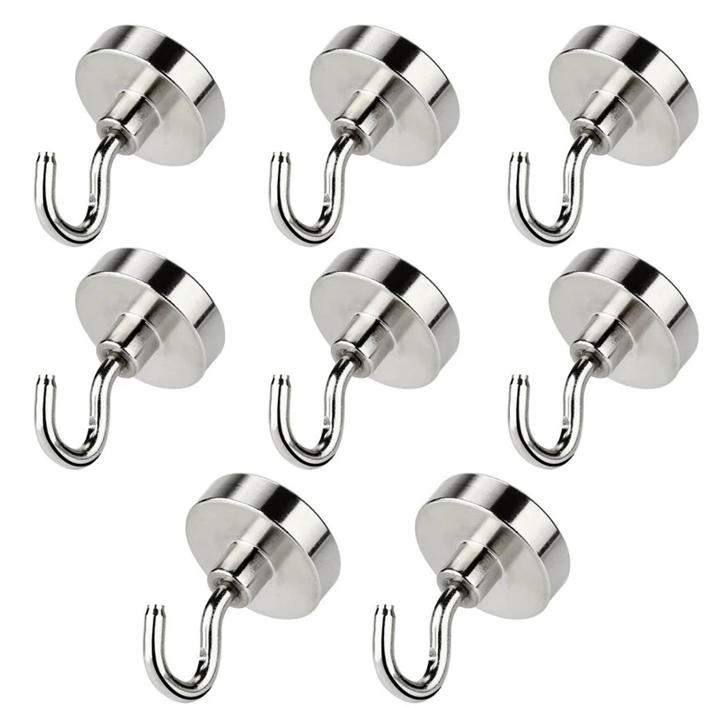 8PCS Strong Neodymium Magnetic Hook Hold Up To 12kg 5Pounds Diameter 20mm Magnets Quick Hook For Home Kitchen Workplace etc