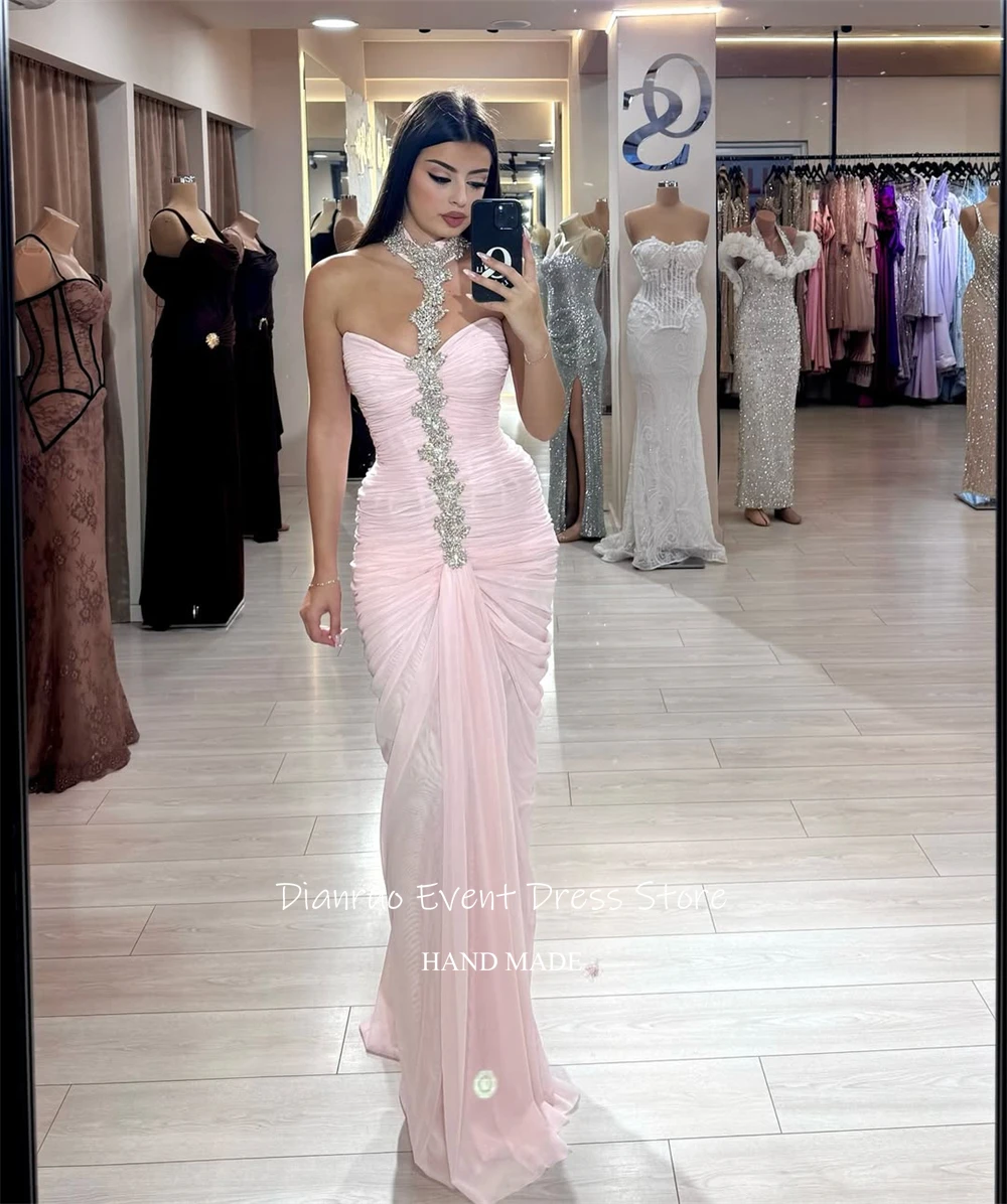 Dianruo ロマンチックなピンクのイブニングドレスキラキラビーズ付き Vestidos De Festa シフォンケープスタイルマーメイドローブ・ド・ソワレカスタマイズ