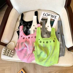 American Retro Spicy Girls Wear Slim-fitting Short Knitted Top Women's Summer New Chic Smudged Sleeveless Sling Vest