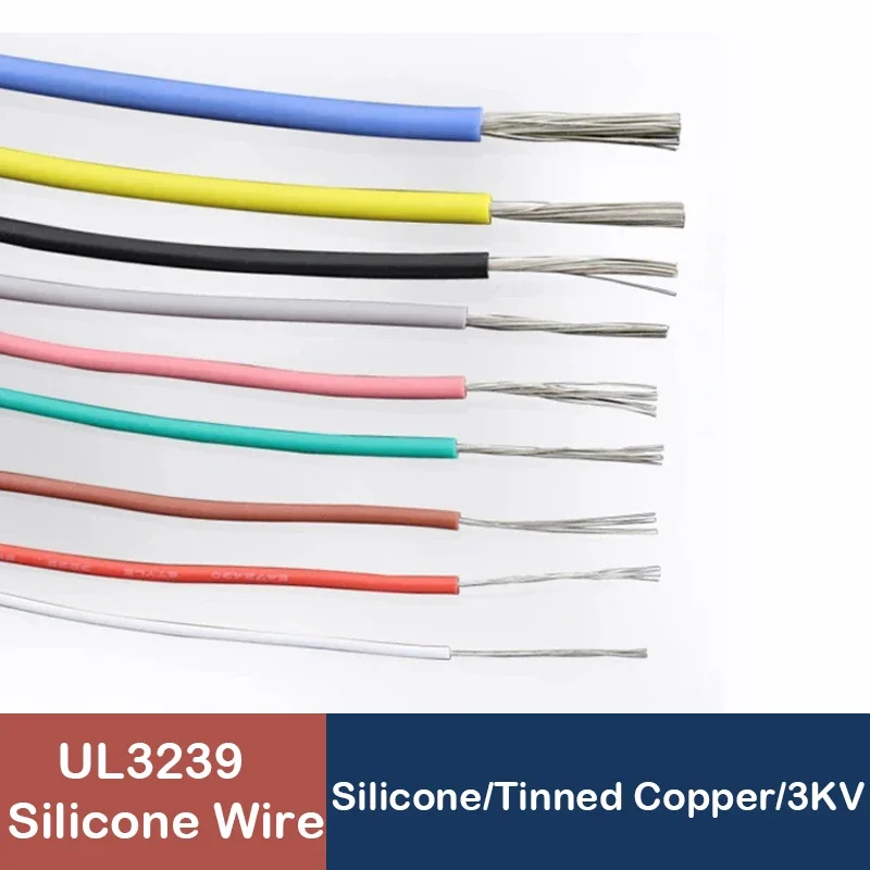 

2M/5M Copper Wire 30 28 26 24 22 20 18 16 14 12 AWG Soft Silicone Rubber UL3239 Insulated Flexible DIY LED Electronic Cable