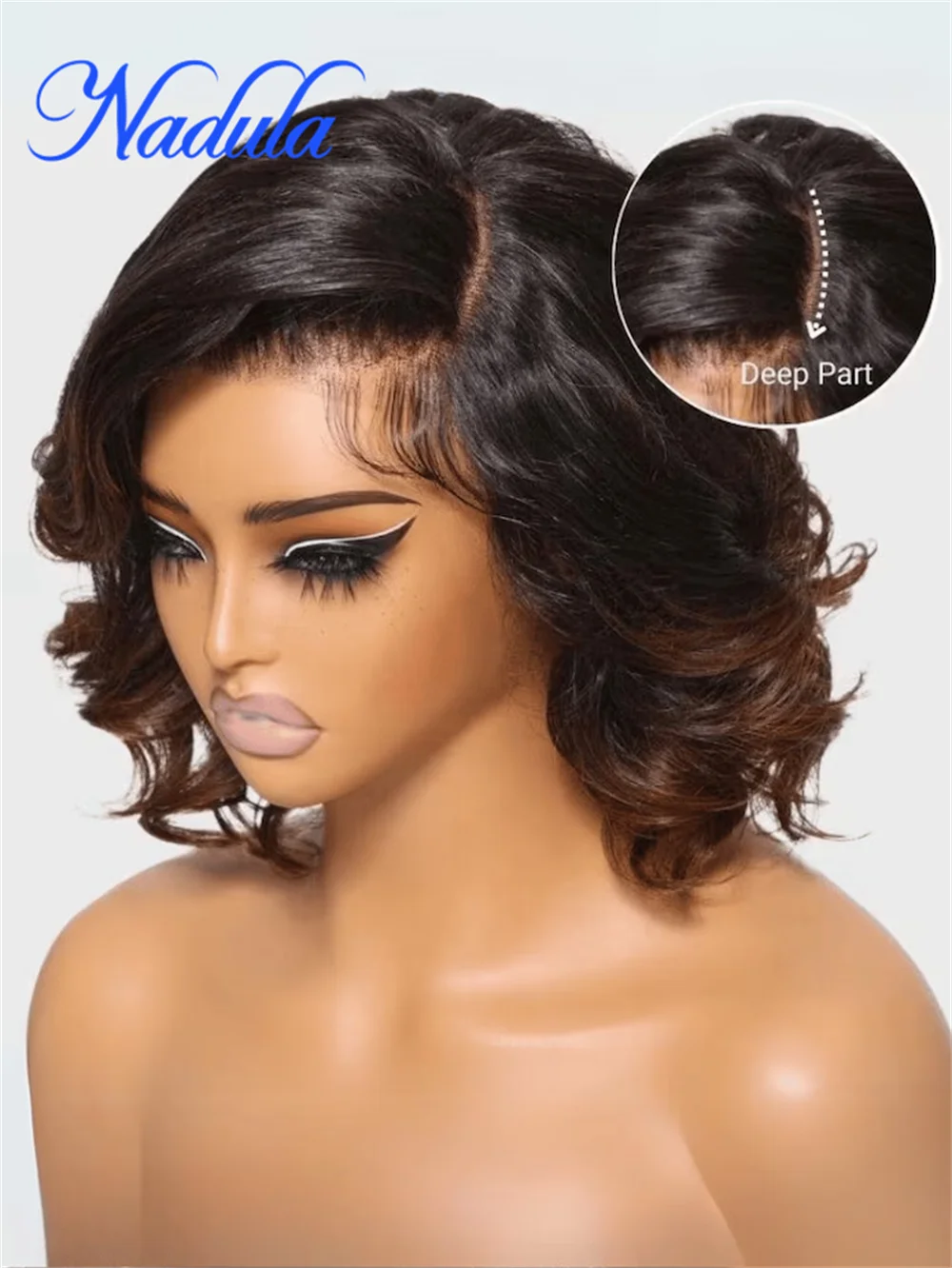 Nadula Hair 13x4 Lace Frontal Glueless Loose Wave Wig Chestnut Brown Ombre Spiral Curls Pre Everything Wig Short Bob Human Hair