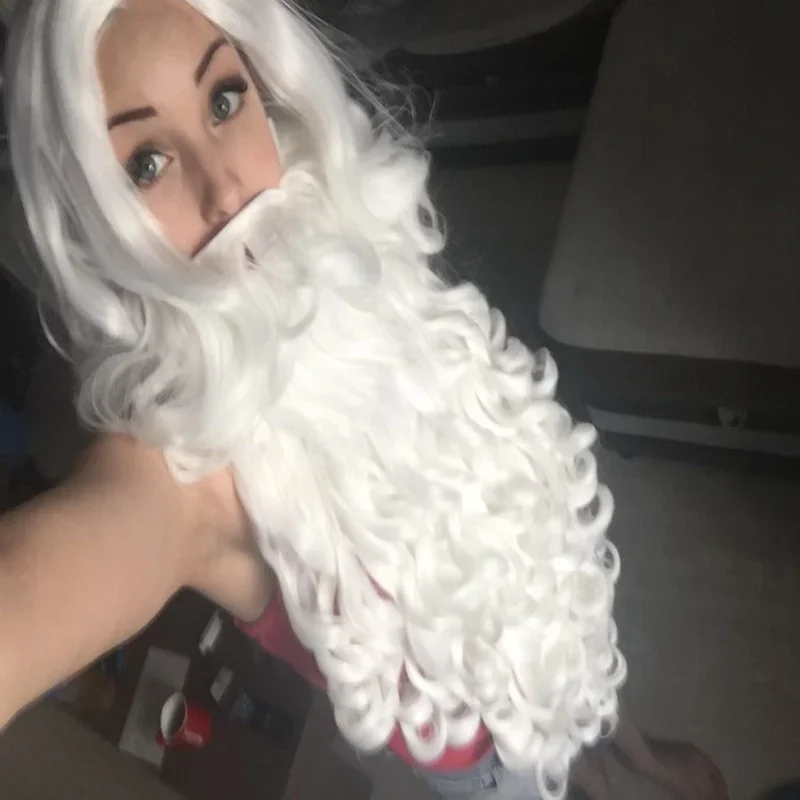 Morematch-Peluca de Papá Noel y barba para hombres, pelo sintético corto, Cosplay, accesorios de postizo blanco, sombrero, regalo de Navidad