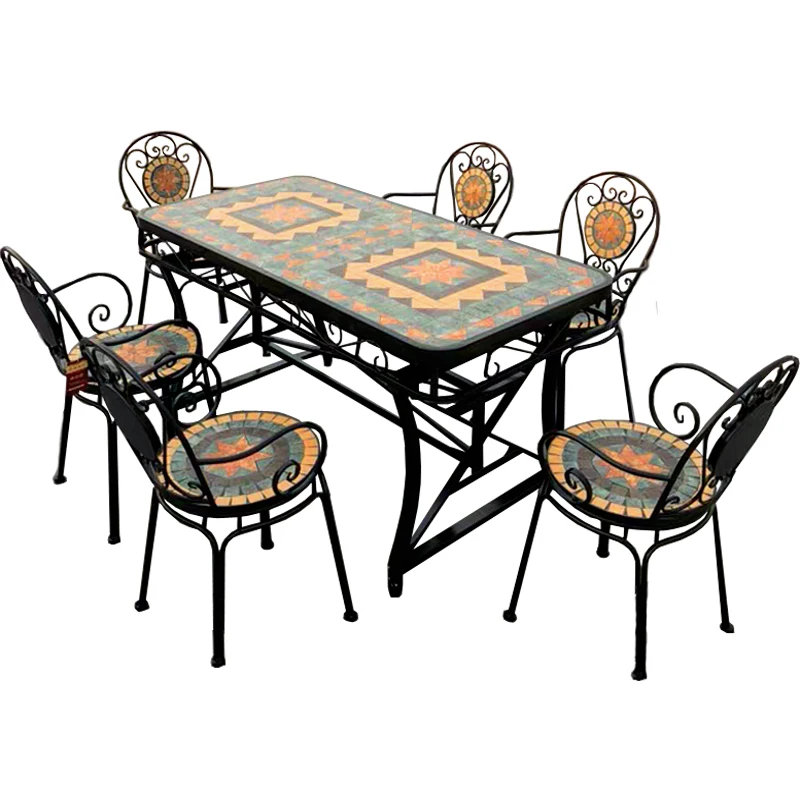 Wholesale High Quality Modern Patio Furniture Outdoor Wrought Iron Dining Table and Chairs