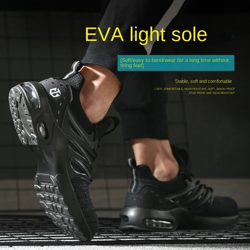

Men's Work Shoes Fly Woven Fabric Breathable Lightweight Leisure Air Cushion Shoes Steel Baothead Anti-impact Anti-puncture