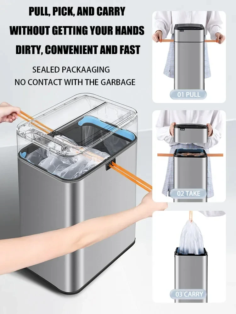 9L/15L/20L Automatic trash can Automatic Smart Trash Can Stainless Steel  Garbage Bin For Living Room Kitchen Food waste Bin