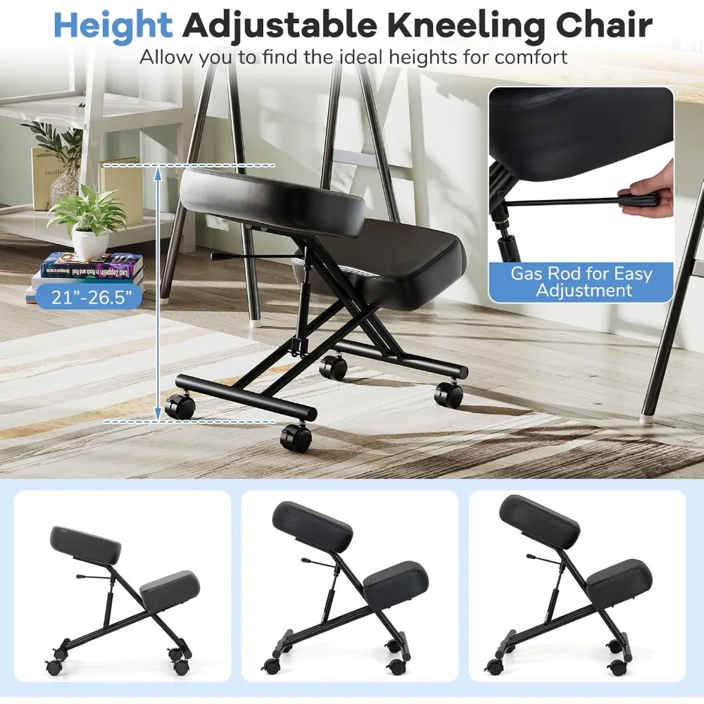 كرسي ركوع Goplus، كرسي مكتب متنقل منجد مع ارتفاع قابل للتعديل، وسادة إسفنجية سميكة، 4 عجلات عالمية قابلة للقفل، #5