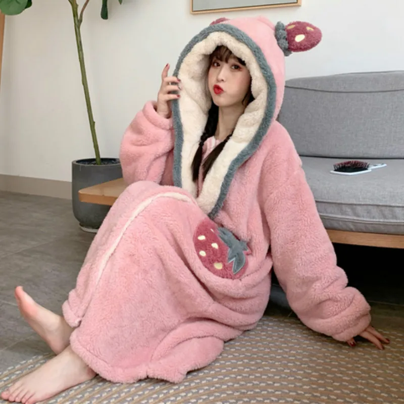 

Pink Strawberry 2 Piece Sets Womens Kawaii Pullover Tracksuit Outfits Two Piece Sets Pantscute Spring Autumn Fleece Pant Suits