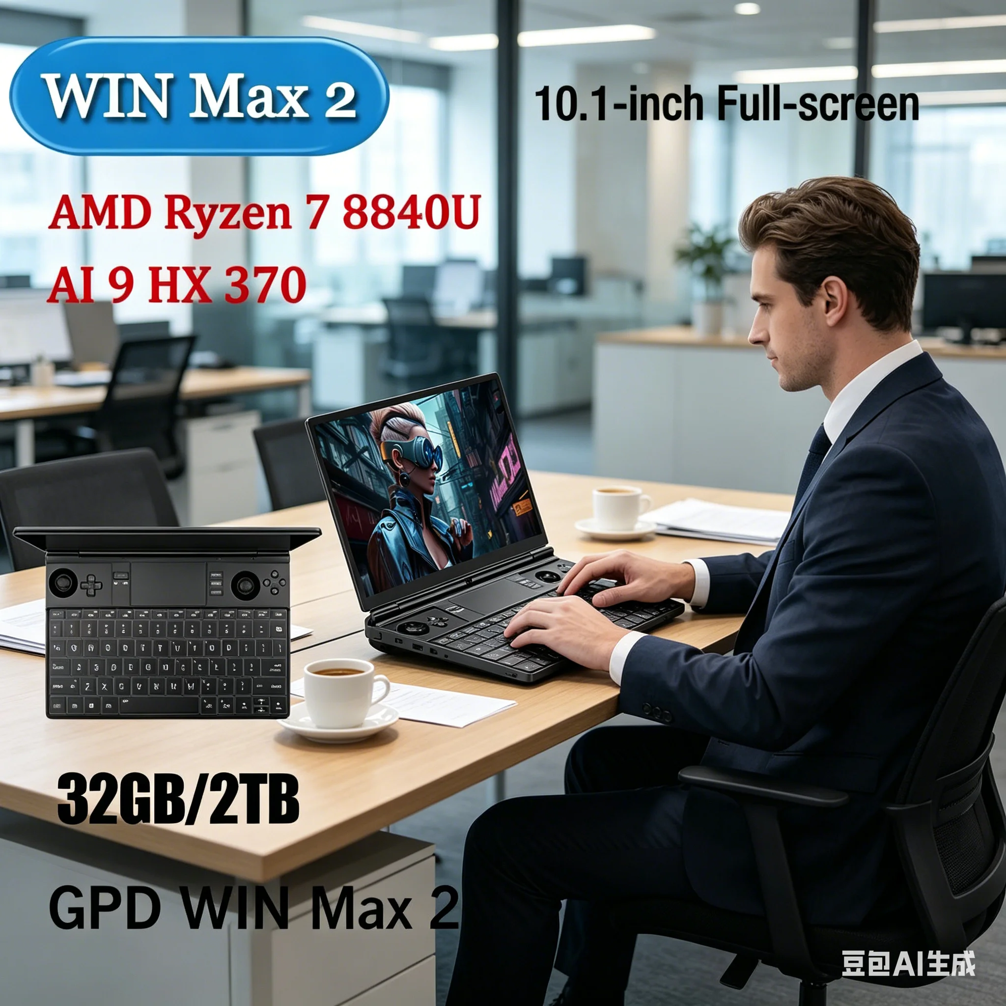 Portátil para Juegos GPD 2025 WIN Max 2, 32 GB de RAM LPDDR5, SSD de 1 TB y 2 TB, AMD 8840U AI9 HX370, Mini PC Portátil