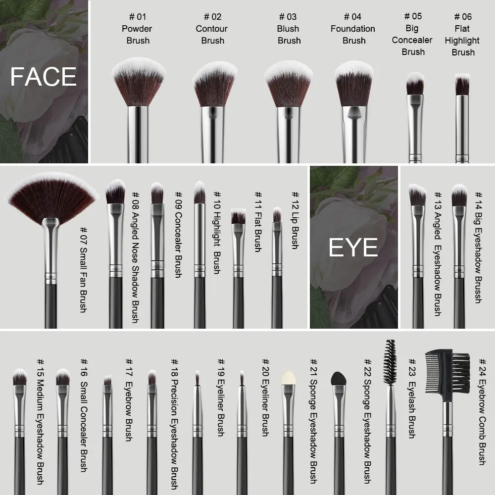 24 Pcs Black Makeup Brushes Set Soft Fluffy Foundation Blush Powder Eyeshadow Kabuki Blending Cosmetics Brushes Beauty Tool