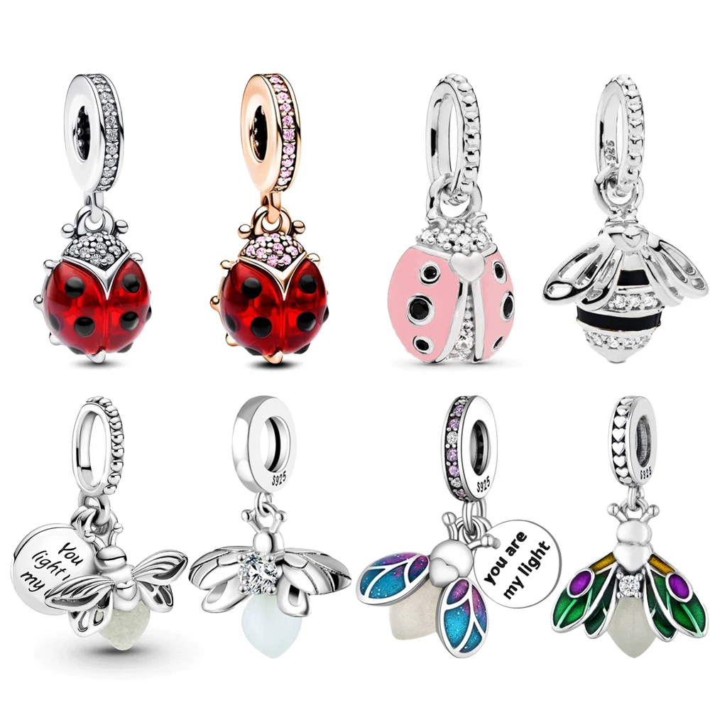 

NEW Silver Plated Glow-in-the-dark Firefly & Seven-spotted Ladybug Dangle Charm Bead Fit Pan Bracelet DIY Fine Jewelry Gift 2025