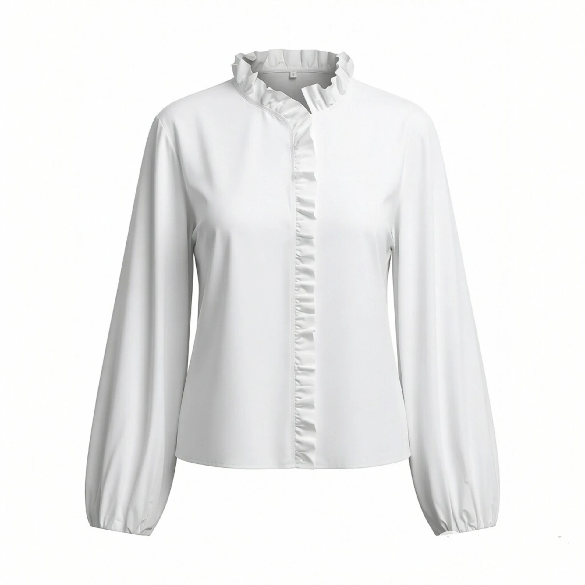 

Withered European And American Style Stand Up Collar Layered Decorative Poplin Shirt Blouses Women's Clothes Shirts Tops