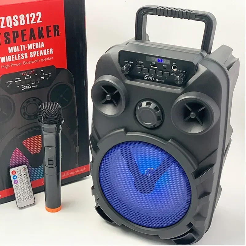 8 بوصة سمّاعات بلوتوث في الهواء الطلق المحمولة عالية الطاقة Soundbox 360 الصوت المحيطي مضخم الصوت مع ميكروفون لاسلكي K أغنية USB