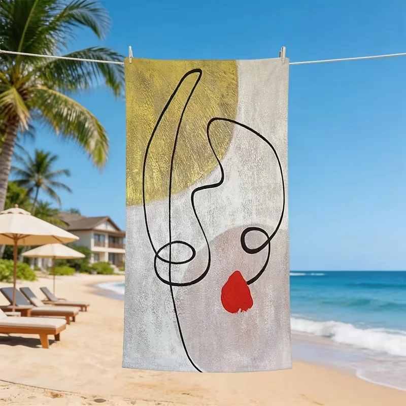 Simple Line Beach Towel Fashionable Black and Gray Abstract Design Summer Beach Swimming Pool Beach Essential Item Summer Towel