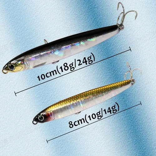 Imagen 2 del producto Cebo tipo lápiz que se hunde, 10g, 14g, 18g, 24g, Wobbler, carpa, Popper, Lucio, Swimbait, anzuelo triple, pececillo largo, aparejos de Pesca, señuelo de Pesca de mar