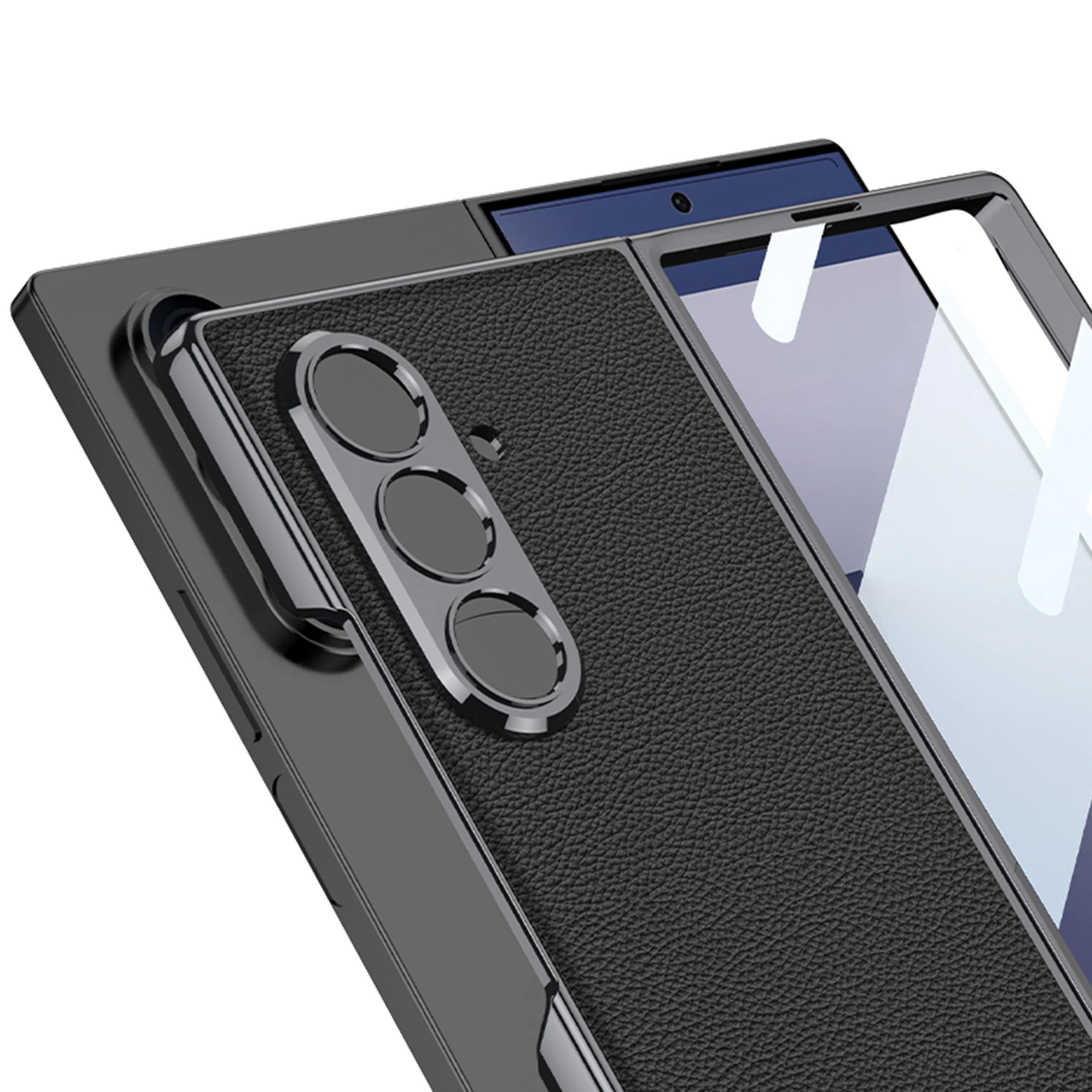 Luksusowe, malowane etui skórzane GKK do Samsunga Galaxy Z Fold 7 z powłoką galwaniczną, matowe etui ochronne ze szkłem hartowanym na ekran do Galaxy Z Fold7 — zdjęcie produktu 4