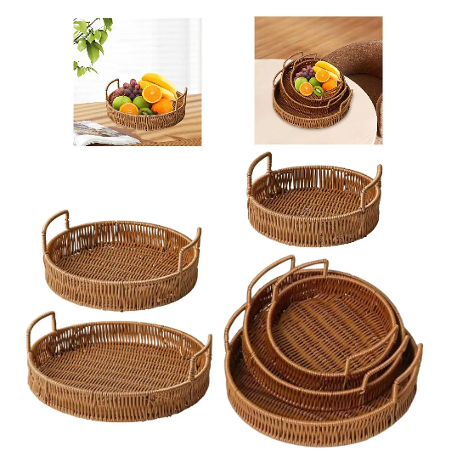 Woven Serving Tray Multipurpose Food Serving Basket Portable Decorative Tray for Fruit Snack Coffee Table Dinner Breakfast