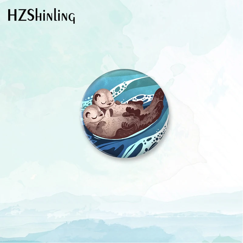2023 New Otter Badge Brooch Cute Animal Button Pin Backpack Decoration Pins Round Jewelry Women Gift