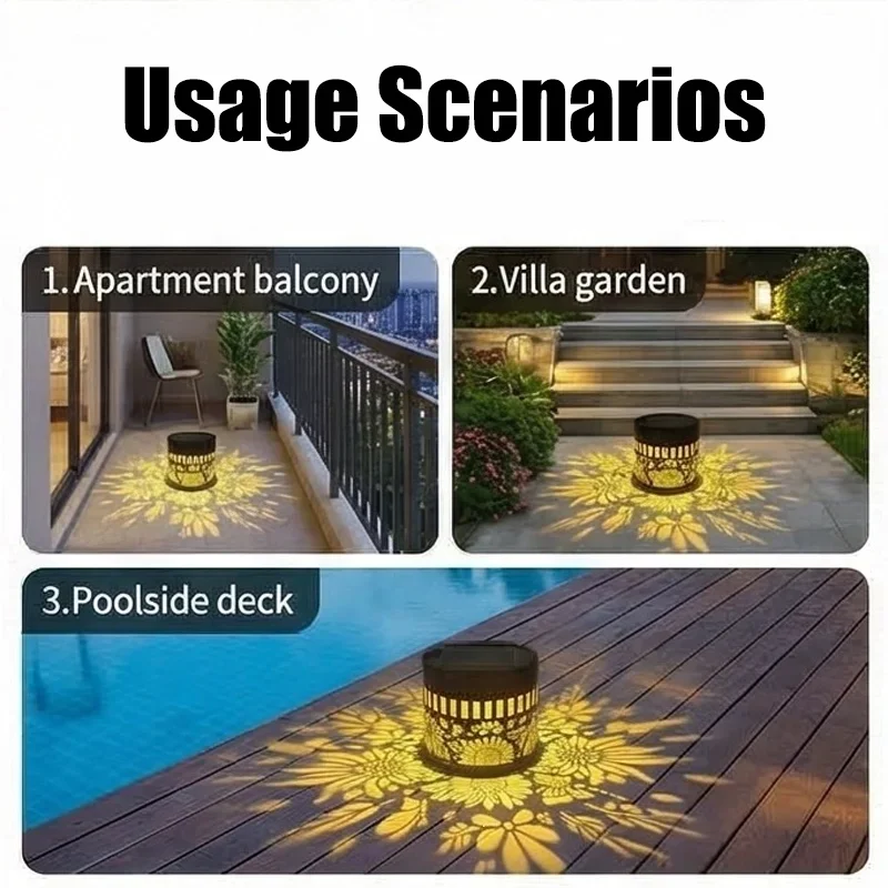 Solar-Mandala-Sonnenblumen-Projektor Wandleuchte für Außenbereich Gartendekoration Landschaftsbeleuchtung für Terrasse Garten Anwesen Veranda Innenhof – Detail 13