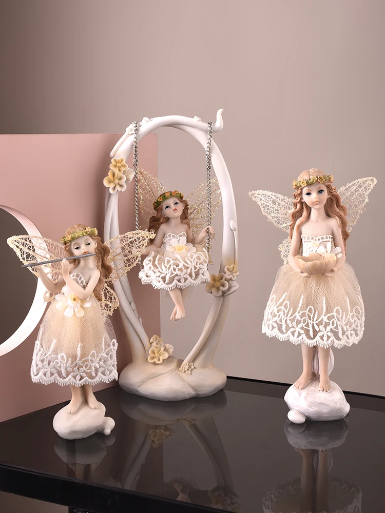 

European Resin Miniature Figurines for Home Decoration, Angel, Violin, Flower, Fairy, Girl, Children's Room, Kawaii, Cute