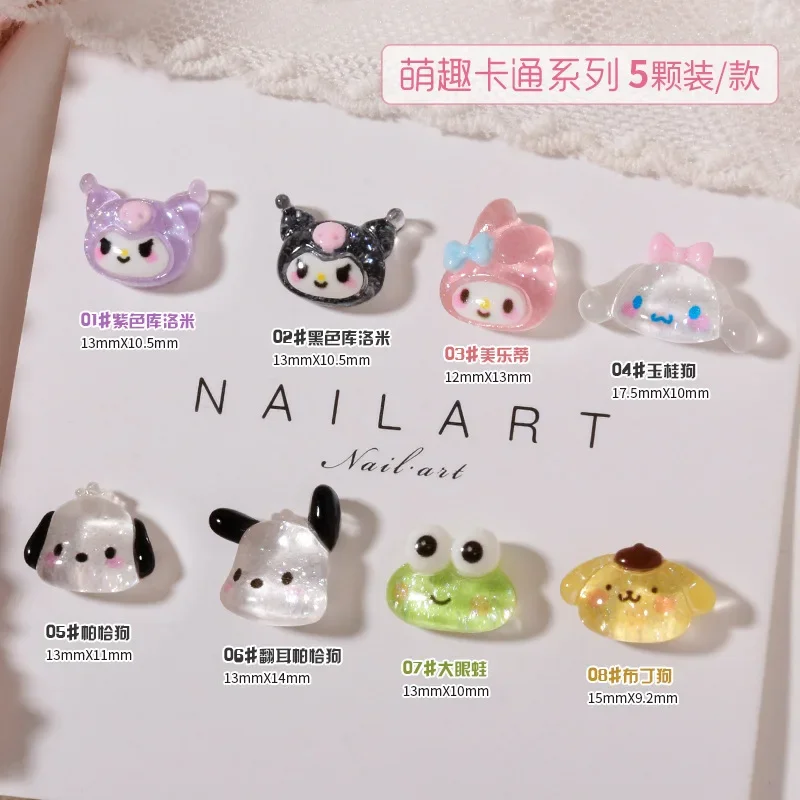 20pcs Miniso Sanrio Nail Charms Cartoon Hello Kitty Resin Nail Accessories for Diy Cute Mini Frog Kuromi Nail Art Jewelry