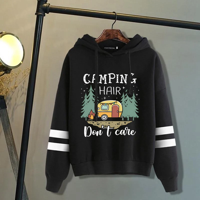 Camping Hair Don'T Care Letter Print Sweatshirt Women'S Casual Top Harajuku Fashion Hooded Sweatshirt Long Sleeve