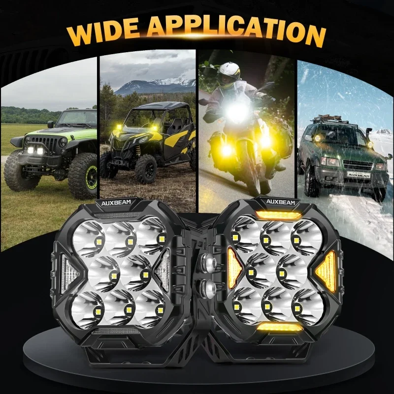AUXBEAM 4 بوصة بقعة / الفيضانات / كومبو الحزم جراب أضواء مربع LED أضواء العمل مع الأبيض DRL والعنبر بدوره إشارات مصابيح القيادة #5