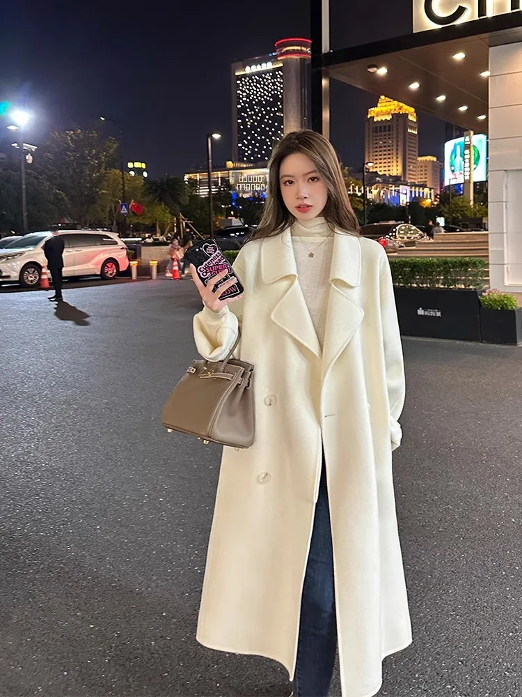 

Double-Sided Camere Long Coat Women's Winter Faion Slimming Hepburn Sle Woolen Outerwear Korean Straight Cut Thiened ...