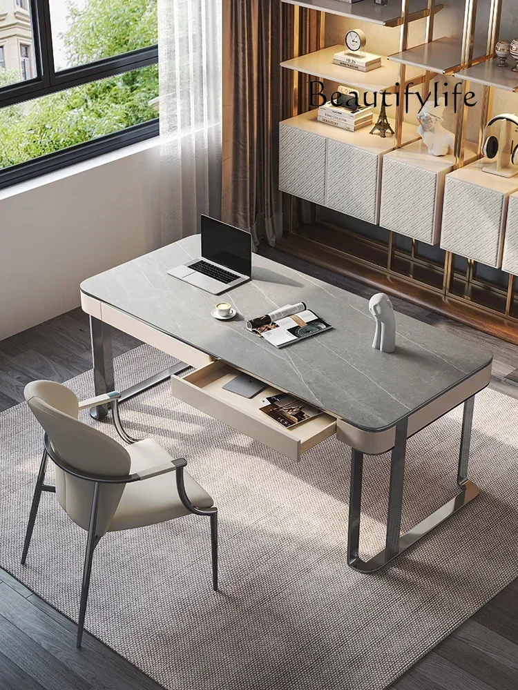 

Italian household bright high-end sensitive rock slab computer desk light luxury simple writing desk desk