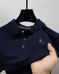 100% cotton breathable short sleeve polo shirt men's summer New fashion small sailboat design embroidered golf top brand T-shirt