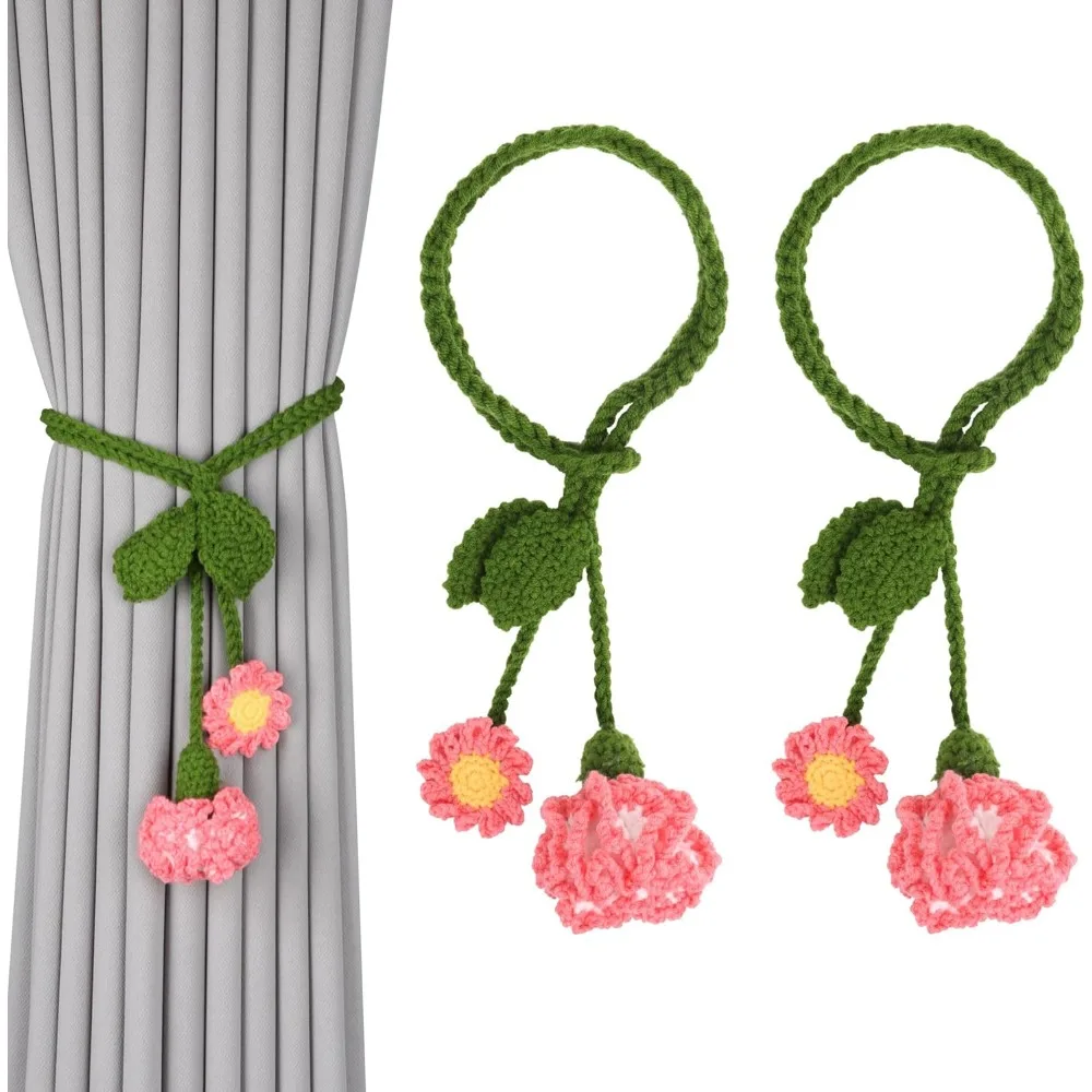 

Комплект из 2 завязок и занавесок ручной работы в стиле бохо с цветочным принтом - держатель для штор без дрели, декоративные занавески для драпировки