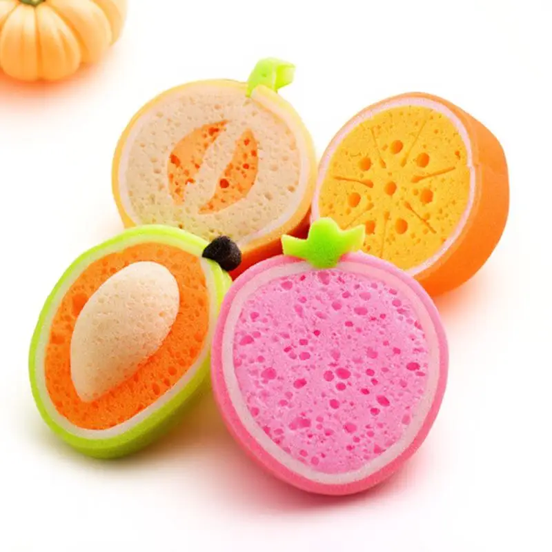 

4pcs Fruits Shaped Sponges Sponge For Kids Lovely Bath Tool Durable Lightweight Fun Fruit Bath Ball Home Bathroom Essential