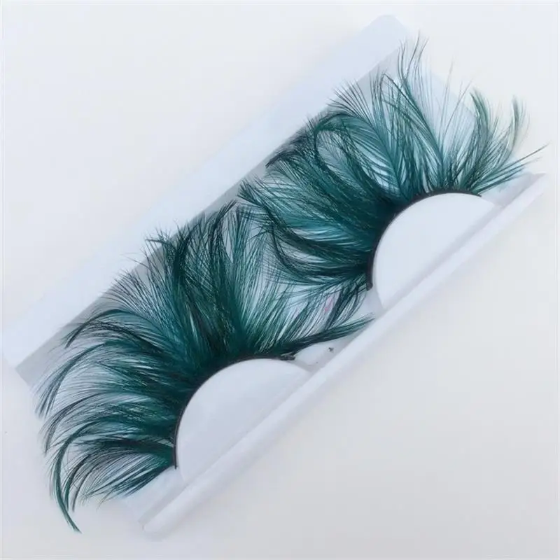 1 Pairs Dark Green Feather 3D Thick Winged Natural Long False Eyelashes Exaggeration Stage False Eye Lashes Makeup Tool YM117