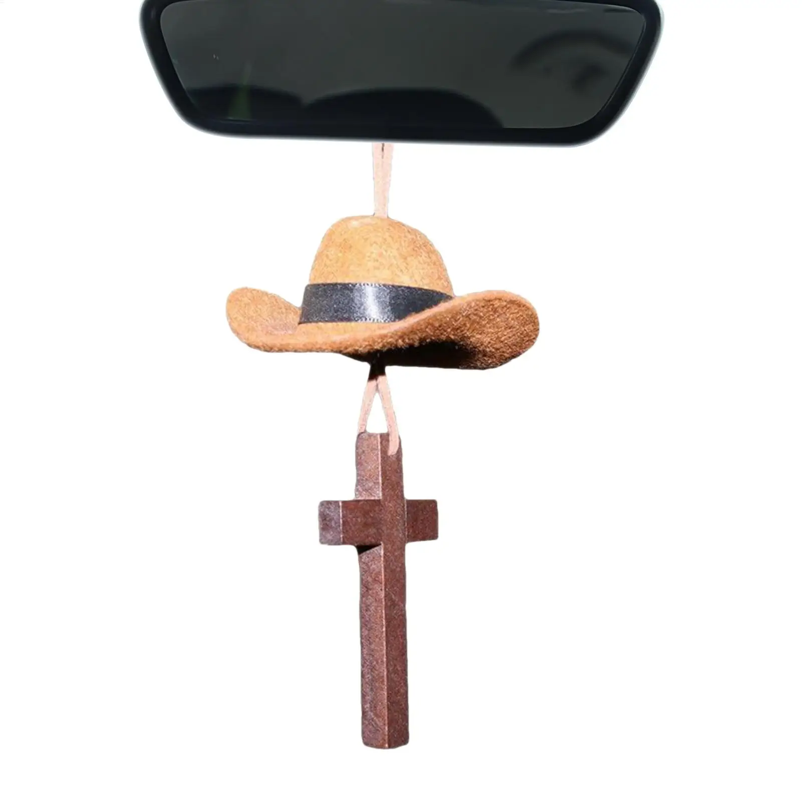 Western Cowboy Hat Rear View Mirror Ornament Rustic Car Decor Accessory for Truck SUV RV Sedan Interior Vehicle Birthday Gift