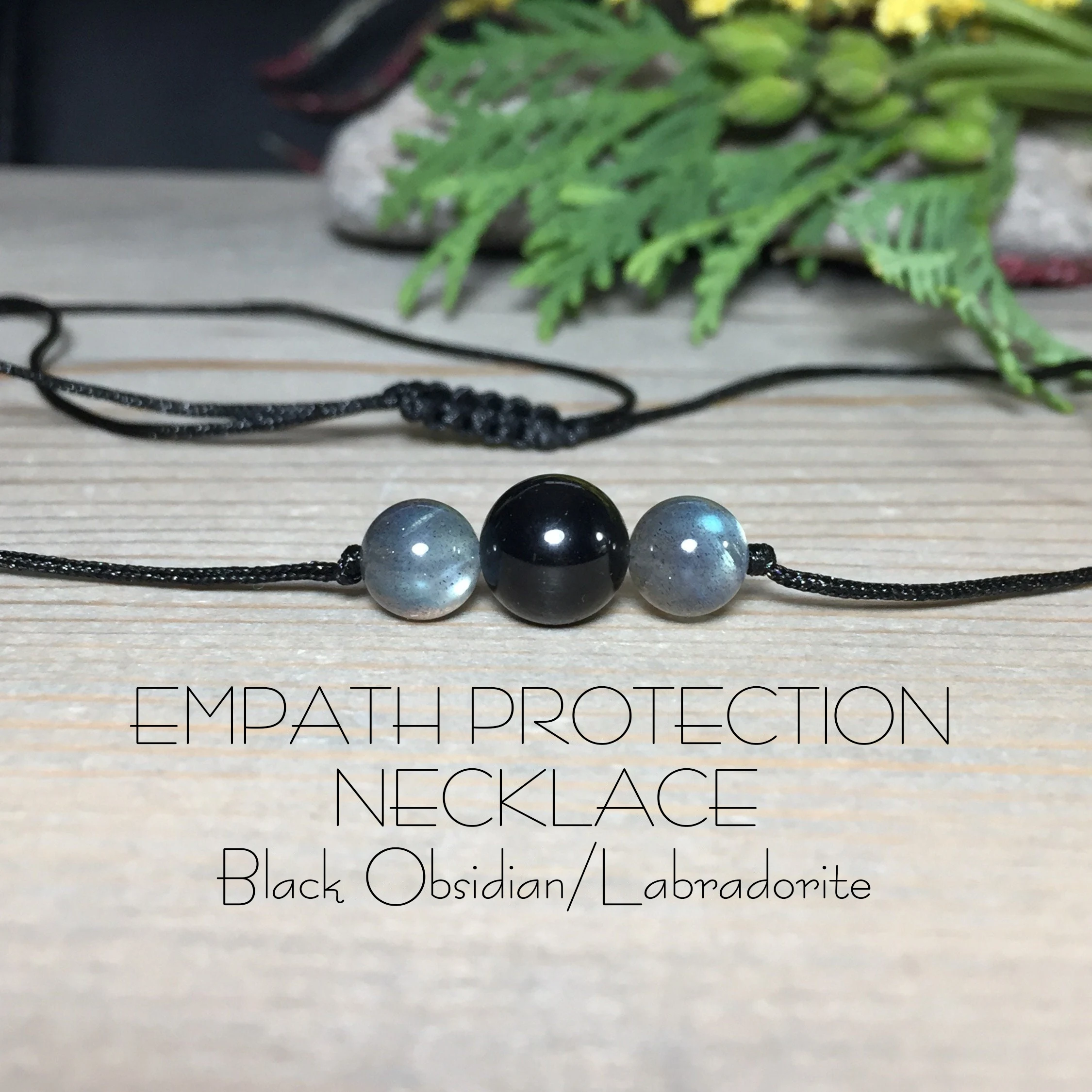 Collier de protection Empath, collier tissé réglable avec obsidienne et laque grise, colliers à cordon pour hommes ou femmes, 1 pièce