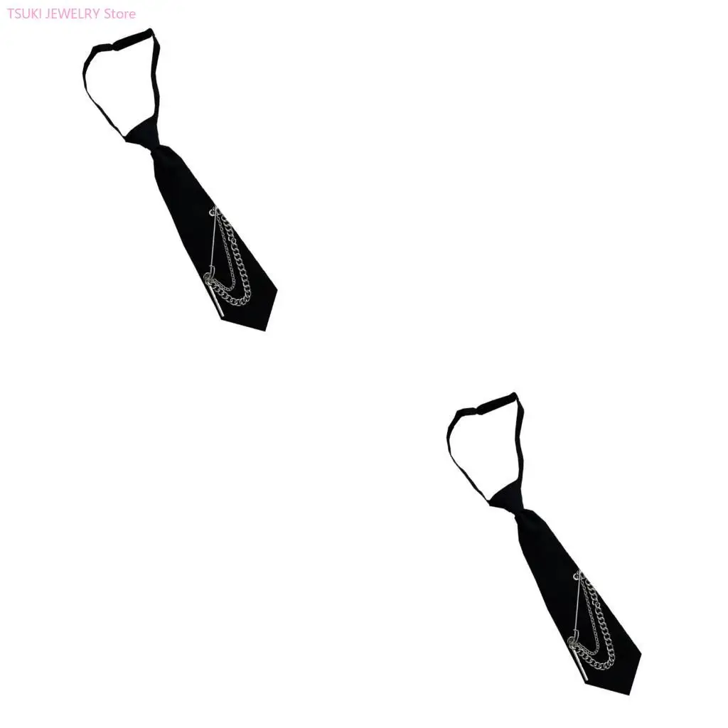 

62KE унисекс, японский студенческий галстук для униформы, панк, винтажная длинная цепочка, металлическая булавка, черный рубашки