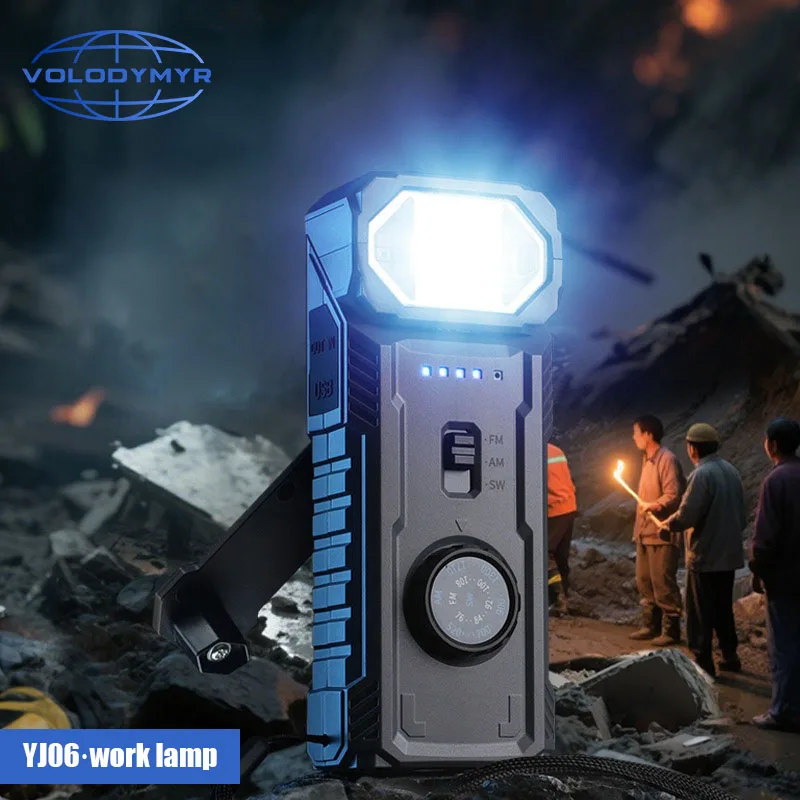VOLODYMYR Disaster Relief Emergency Multi-Function Flood Prevention Alarm Radio Hand-Cranked Power Generation Solar Flashlight