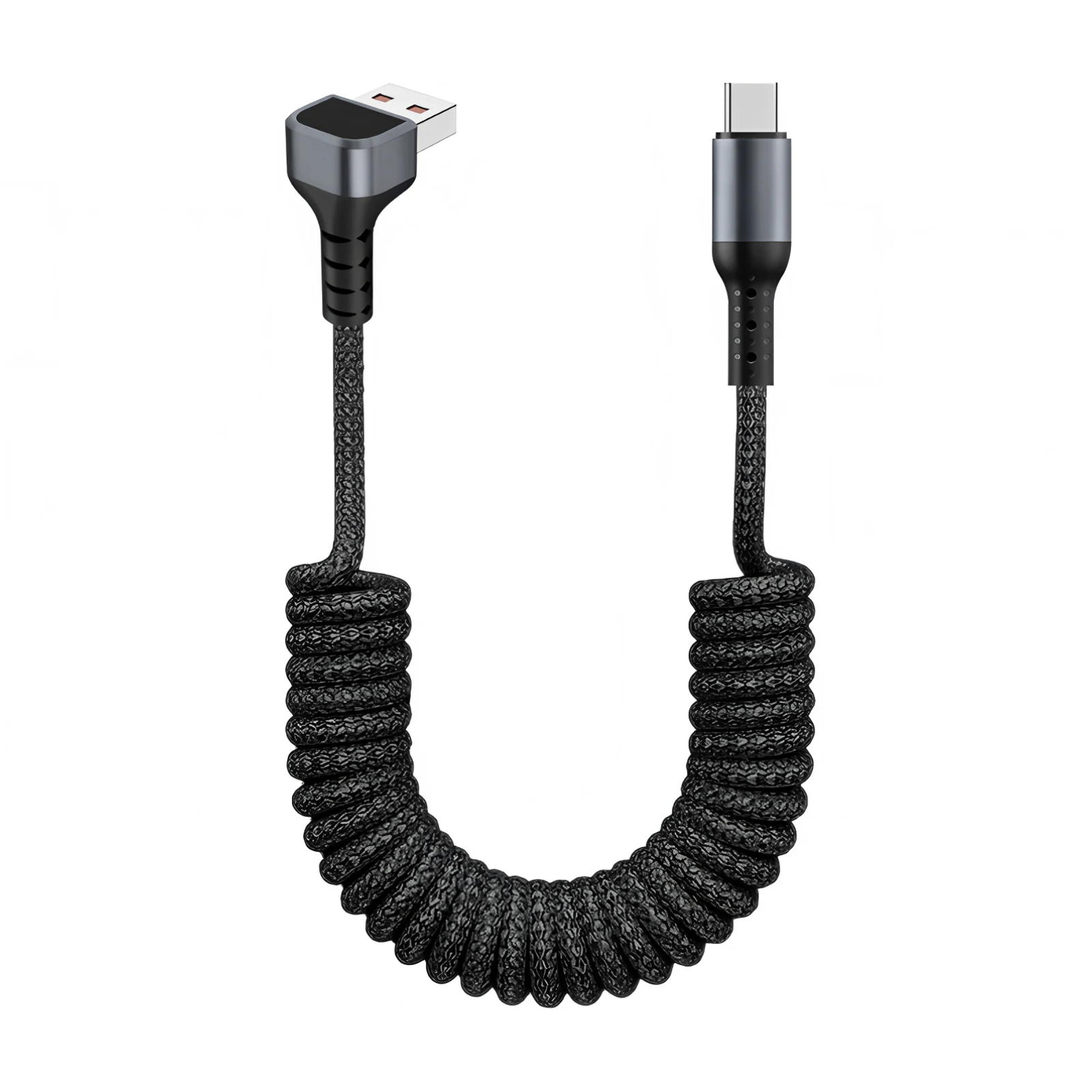 100W Coiled USB A to Type C Cable for Car,90 Degree Spring Retractable Fast Charging Data Cord for iPhone 17,Samsung Galaxy A17