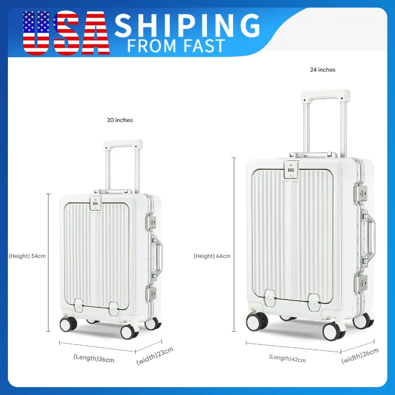 

Чемодан с передним отверстием и карманом, алюминиевый каркас, широкая ручка, тележка, чемодан, универсальная ручная кладь с бесшумным колесом, сумка