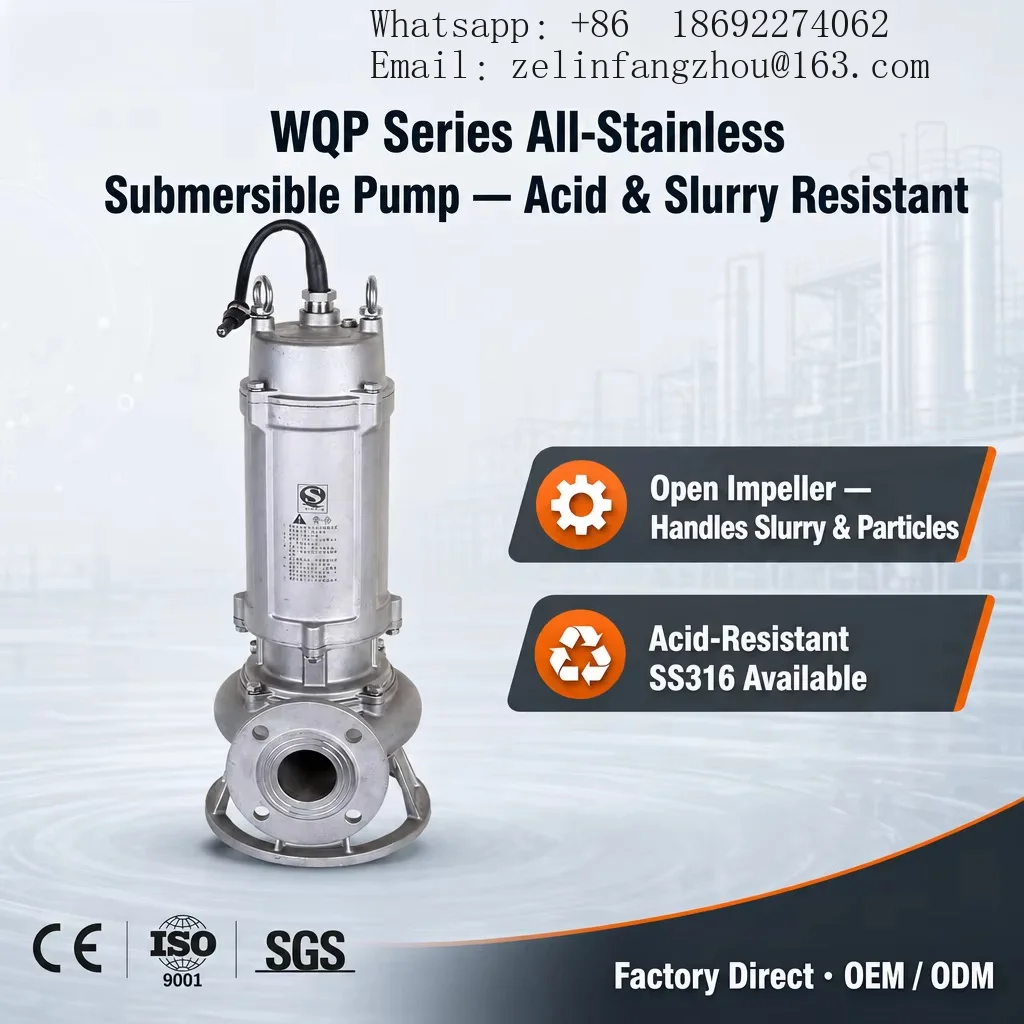 Industrial Submersible Sewage Pump 0-100C High Temp 15m3 H 10m Head for Factory Chemical Drainage Dewatering Heavy Duty