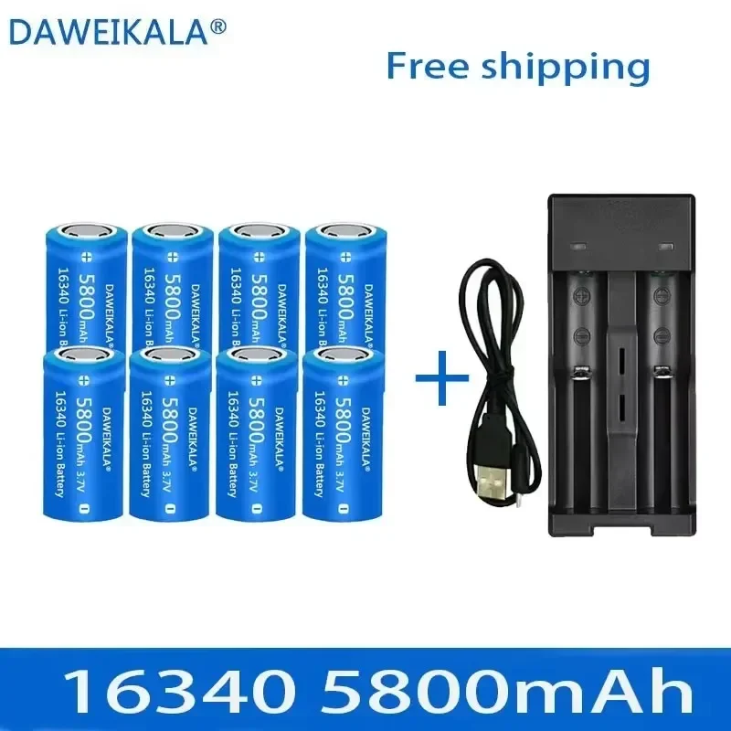 5800mAh rechargeable 3.7V Li-ion 16340 batteries CR123A battery for LED flashlight wall charger, travel for 16340 CR123A battery