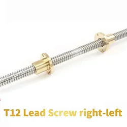 1PC 304 stainless steel T12 Lead Screw right-left length100-1000mm OD 12mm Pitch 2mm Lead 2/3mm with nut for 3D Printer part