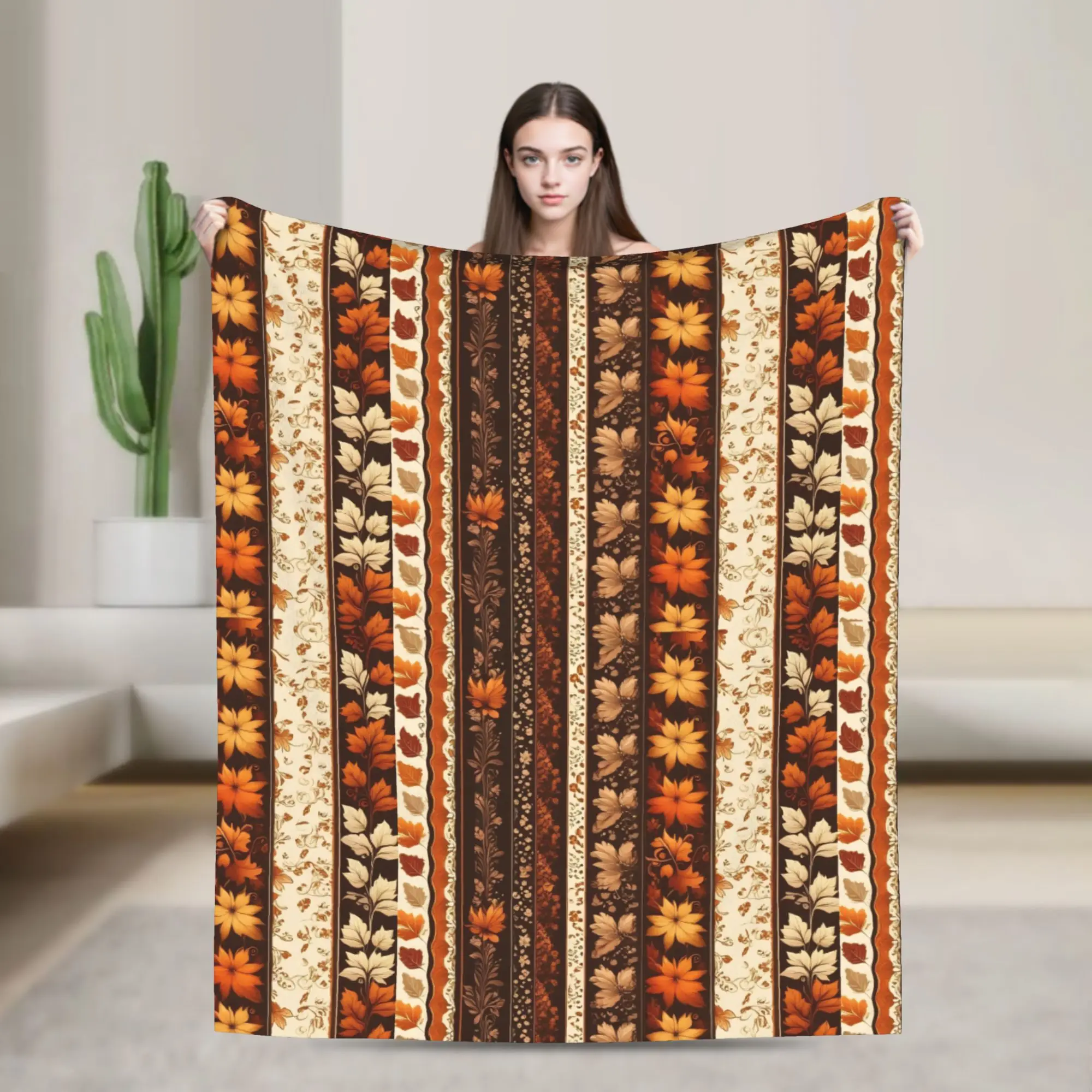 Maple Fallen Leaves Knitted Blankets Velvet Autumn Leaf Super Warm Throw Blankets for Airplane Travel Bedspread