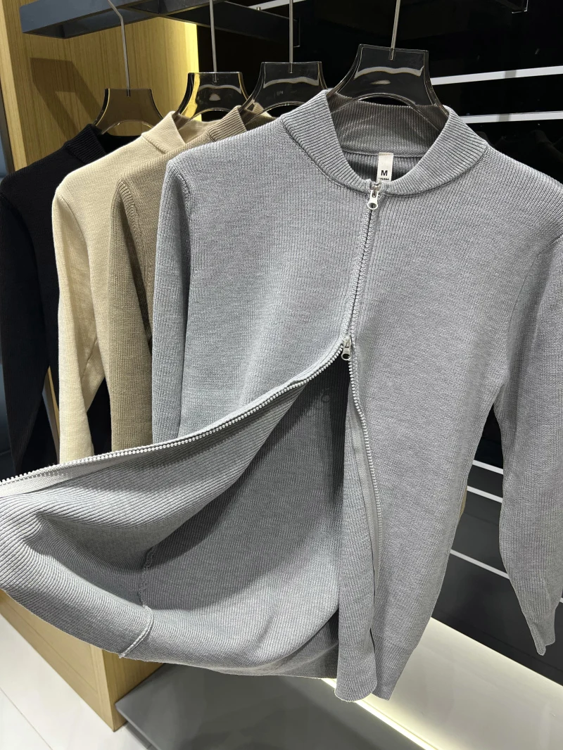 

New American Sle Soft Comfortable Knitted Cardigan Men's Loose Casual Baseball Collar Sweater Jaet Double Zipper Regular ...