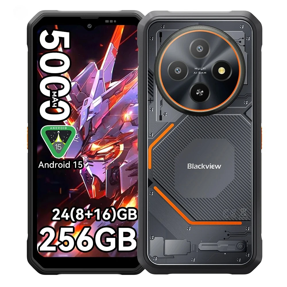 Blackview FORT 2 [Chargeur non inclus] Smartphone robuste Android 15 24 Go (8+16 Go) + 256 Go 5000 mAh 18 W 6,56'' HD+ IPS NFC/GPS